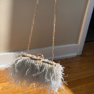 Feather and pearl bridal clutch with two removable strap options